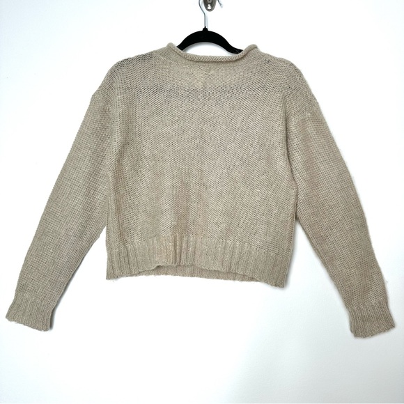 Quiet Luxury Mohair Blend Cable Knit Sweater Minimalist Cozycore Cropped Boho - Picture 8 of 10
